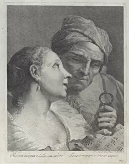 Schoolchild Collection: A schoolgirl and her music teacher looking at a sheet of music, 1725-80. Creator: Joseph Wagner