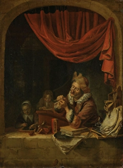 Studying Prints: The Schoolmaster, probably between 1650 and 1676. Creator: Domenicus van Tol