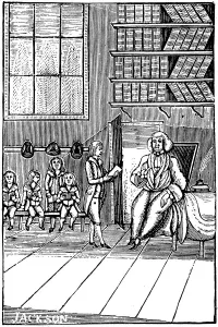 School Uniform Prints: Schoolmaster and his pupils, 18th century