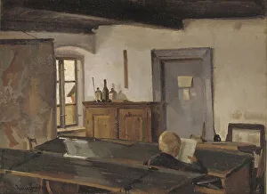 Classroom Prints: A schoolroom with a reading boy, 1854-1917. Creator: Hans Smidth