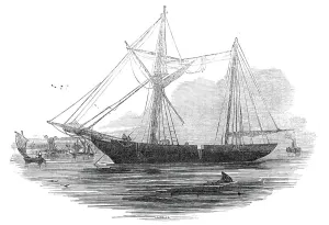 Docks Prints: The schooner Echo, St. Katherines Docks, 1845. Creator: Ebenezer Landells