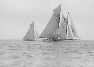 The schooner Germania and cutter White Heather, 1913. Creator: Kirk & Sons of Cowes