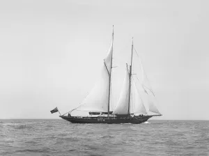 The schooner Hinemoa underway, 1914. Creator: Kirk & Sons of Cowes The schooner Hinemoa underway, 1914. Creator: Kirk & Sons of Cowes