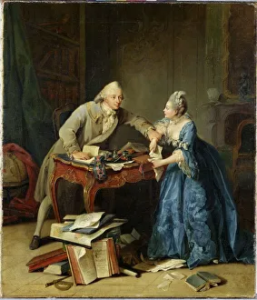 Reading Woman Prints: Between science and family, ca 1775. Artist: Kraus, Georg Melchior (1737-1806)