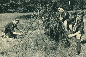 Scout Prints: Scouts Making a Shelter, 1944. Creator: Unknown