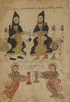 Scribe Prints: The Scribe Petros and his Pupils; Gospel Book, 1386. Creator: Unknown