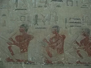 The Egyptian Museum Gallery: The Scribes. Relief from Mastaba of Akhethotep at Saqqara, Old Kingdom, 5th Dynasty