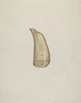 Tall Ship Prints: Scrimshaw, c. 1937. Creator: Edith Miller