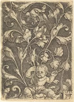 Heinrich Aldegrever Gallery: Scroll Ornament with Seated Child, 1532. Creator: Heinrich Aldegrever