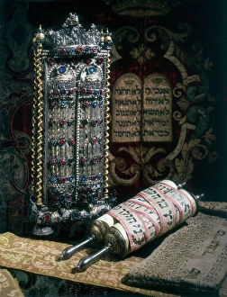 Images Dated 29th July 2005: Scrolls of the Torah, Torah cover and the Ten Commandments, 1797