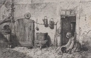 Scrubbing Prints: Scrubbing Woman, 1844. Creator: Charles Emile Jacque