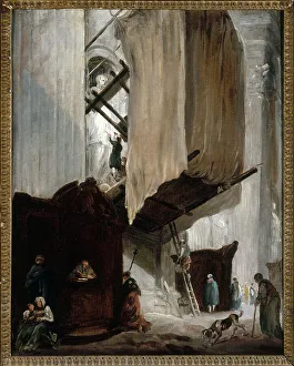 Robert Hubert Prints: Sculpteur travaillant à la statue d'un saint à Saint-Pierre de Rome