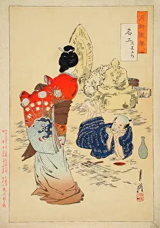 Imaginary Prints: The Sculptor Hidari Jingoro Watching his Work Come to Life, c1887. Creator: Ogata Gekko