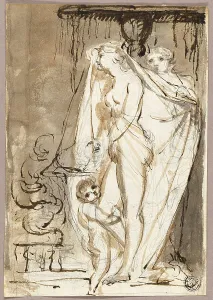 Northcote James Prints: Sculptor Undraping Sculpture of a Nude Woman and Child