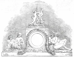 Goddesses Prints: Sculpture of the New Front of Buckingham Palace - Northern Wing, 1850. Creator: Unknown