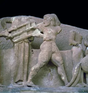 Sculpture from the pediment of the Siphnian treasury, 6th century BC Sculpture from the pediment of the Siphnian treasury, 6th century BC