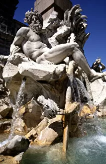 Rivers Gallery: Detail of one of the Sculptures in the fountain dei quatro fiumi or Fountain of