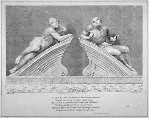 Sharp Gallery: Sculptures outside the entrance to Old Bethlehem Hospital, Moorfields, City of London, 1783