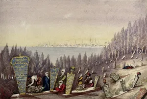 Traditional Culture Prints: Scutari: people in the Turkish burial ground; city in the background, 1854