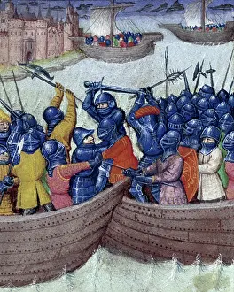 Casque Prints: Sea battle, 15th century. Creator: Unknown