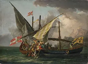 Sea Battle Prints: Sea Battle: Grappling with a Ship, 1765. Creator: Pierre-Jacques Volaire