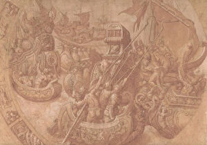Sea Battle Gallery: The Sea Battle in the Gulf of Morbihan, 16th century. Creator: Workshop of Taddeo Zuccaro