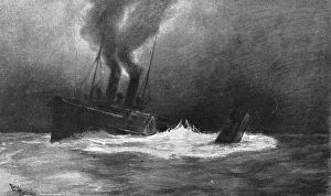 Submarine Prints: At sea; The English paddle steamer Monas-Queen crushes under its port
