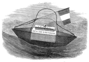Floating Prints: The Sea-Messenger, to convey letters from ships in peril, 1870. Creator: Unknown