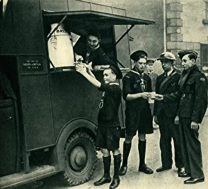 Scout Prints: Sea Scouts Serving at a Mobile Canteen, 1944. Creator: Unknown