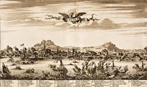 Heraklion Prints: Seabattle during the siege of Candia (From: Schauplatz des Krieges)