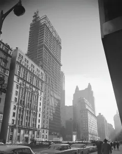 Parked Car Prints: Seagrams, Park Ave, 1957. Creator: Gottscho-Schleisner, Inc