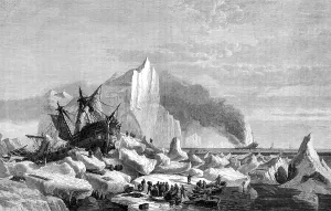 Rowing Boats Prints: Sealers Crushed by Icebergs, from the picture by W. Bradford, 1872. Creator: Unknown
