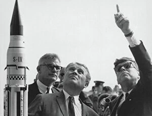 Engineering Collection: Seamans, von Braun and President Kennedy at Cape Canaveral, Florida, USA, 1963