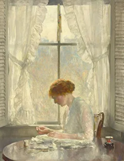 Needlewoman Prints: The Seamstress, 1916. Creator: Joseph Rodefer DeCamp