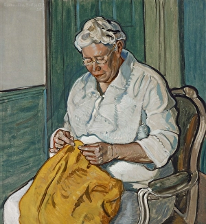 Needlewoman Prints: The Seamstress, 1925. Creator: Frederic C. Bartlett