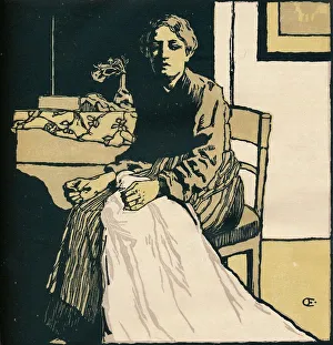 Seamstress Prints: The Seamstress, c1900. Artist: Emil Orlik