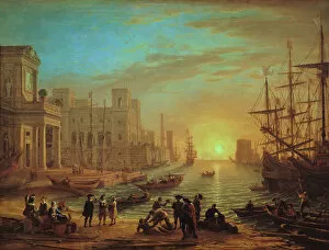 Quay Collection: Seaport at sunset, 1639. Artist: Claude Lorrain