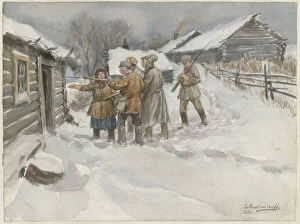 Changeover Of Power Gallery: Before search and seizure (from the series of watercolors Russian revolution), 1920