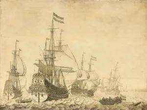 Man Of War Prints: Seascape with the Dutch Men-of-War including the Drenthe and the Prince Frederick-Henry