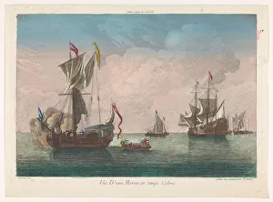 Daumont Jean Francois Prints: Seascape with ships and boats on a calm sea, 1745-1775. Creator: Anon