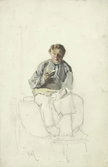 Seated boy with a cup, 1860-1921. Creator: Adolf le Comte