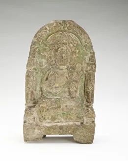Shaka Nyorai Prints: Seated Buddha (Shakyamuni) with bodhisattvas, monks, and lions, Period of Division