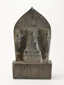 Seated Buddha (Shakyamuni) with standing bodhisattvas, Period of Division, Dated 549 CE Seated Buddha (Shakyamuni) with standing bodhisattvas, Period of Division, Dated 549 CE