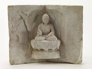 Seated Buddha with a standing monk, Tang dynasty, first half 8th century Seated Buddha with a standing monk, Tang dynasty, first half 8th century