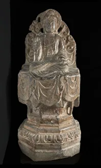 Octagonal Prints: Seated Buddhist figure: high octagonal pedestal and perforated