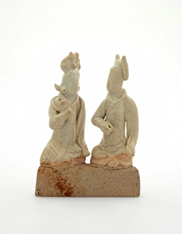 Stoneware Prints: Seated couple, 1279-1368. Creator: Unknown