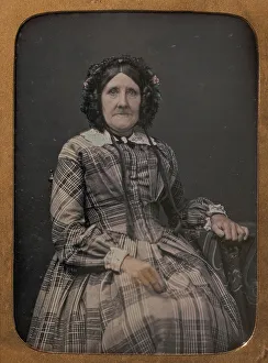Seated Elderly Woman Wearing Plaid Dress and Bonnet, 1854-60. Creator: William Hardy Kent