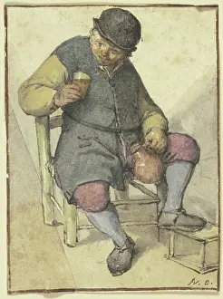 Farmer Prints: Seated farmer from the front, with jug and glass, after 1670. Creator: Adriaen van Ostade