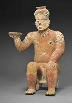 Colima Prints: Seated Female Figure Holding a Bowl, A. D. 100 / 800. Creator: Unknown