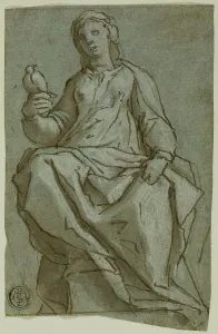Tavarone Lazzaro Prints: Seated Female Figure (Saint Scholastica?) Holding a Dove, n.d. Creator: Lazzaro Tavarone